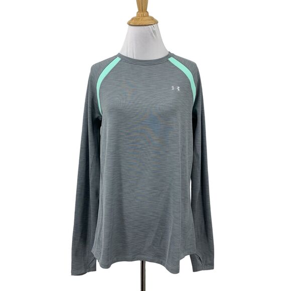 Under Armour Shirt Women XL Extra Large Gray Mint Micro Fleece Raglan Thumbhole - Picture 1 of 14